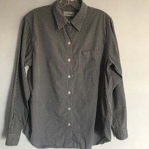 LL Bean Black & White Gingham Check Long Sleeve Button Front Shirt Medium EUC